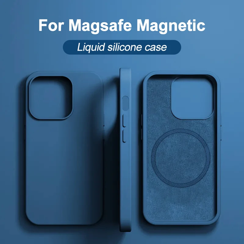 Original Magnetic Wireless Charge Phone Case For Apple iPhone 15 11 14 13 12 Pro Max Plus For Magsafe Liquid Silicone Sofe Cover