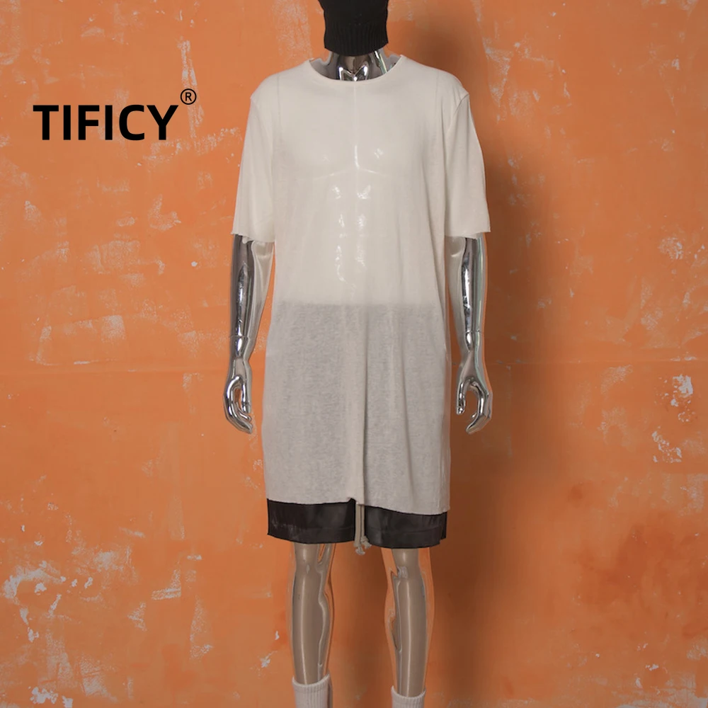 Dark Ro Wind High Street Tees T Shirt Summer Men's Soft Short Sleeve Loose Silk Wool Transparent Casual T-shirt Tops