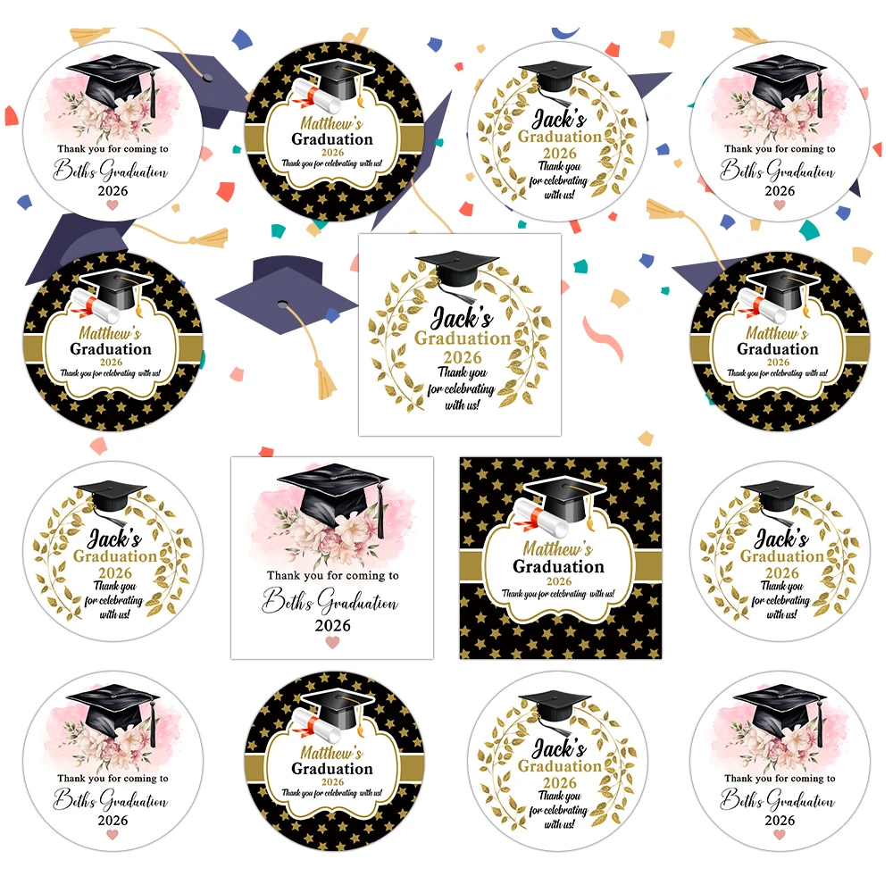 20pcs Personalized Graduation Party Stickers Custom Name with Round Square Congrats Grad stickers Graduation decoration Labels