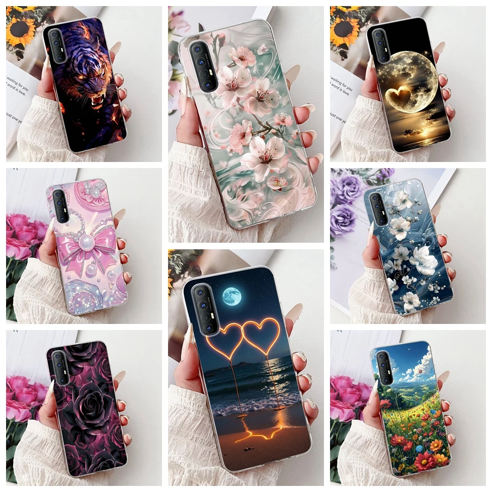 

Clear For Oppo Reno 3 Pro 4G Case Cute Cat Fashion Flowers Painted Cover For Oppo Reno 3Pro Phone Case CPH2037 CPH2035 CPH2036