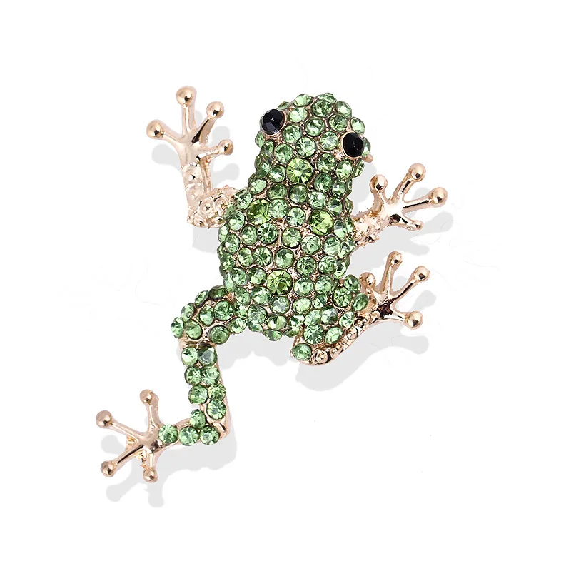 Broches de rana de diamantes de imitación creativos para mujeres y hombres, broche de aleación de animales vivos verdes de lujo, Pin de mochila de ropa de moda, regalo de joyería