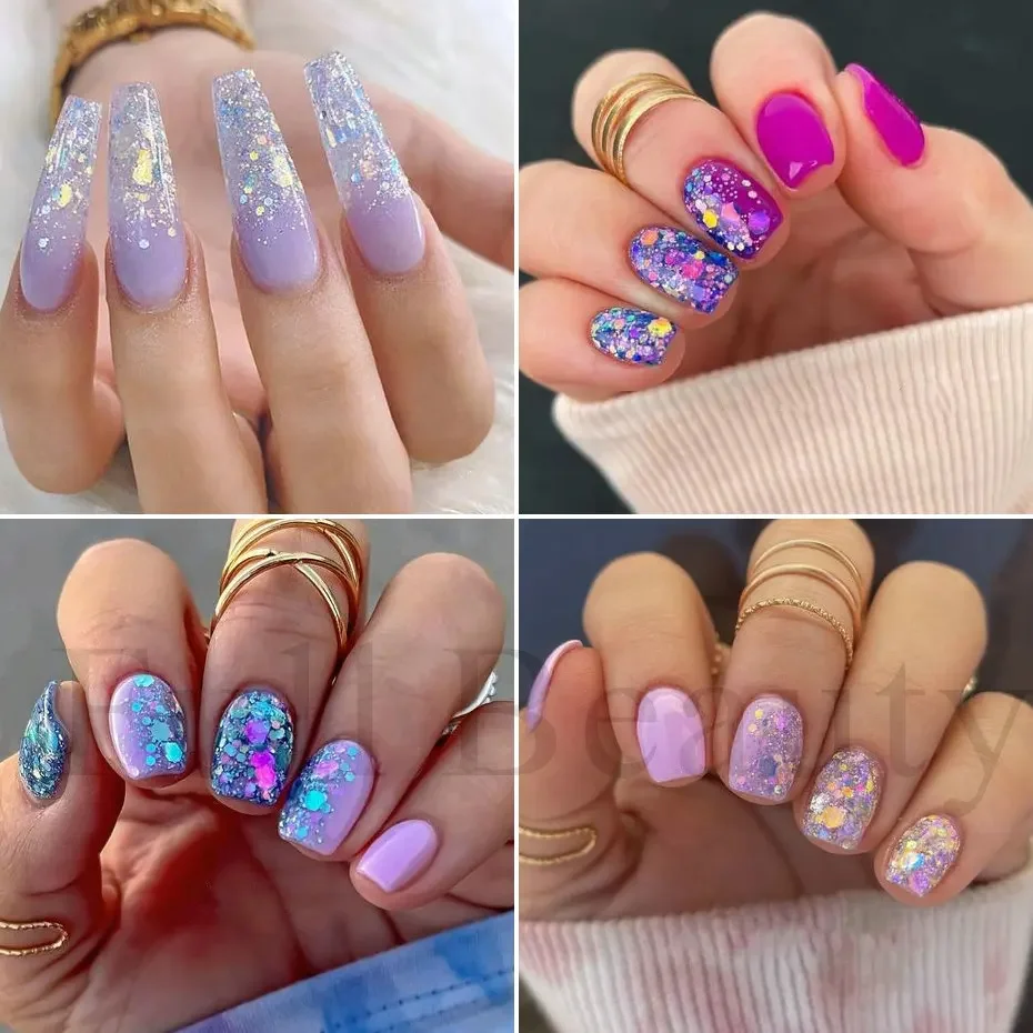 1 صندوق حورية البحر قزحي الألوان مسمار الفن بريق الترتر المجسم مسدس تقشر مسحوق Paillette هلام البولندية زينة للأظافر M3DJ