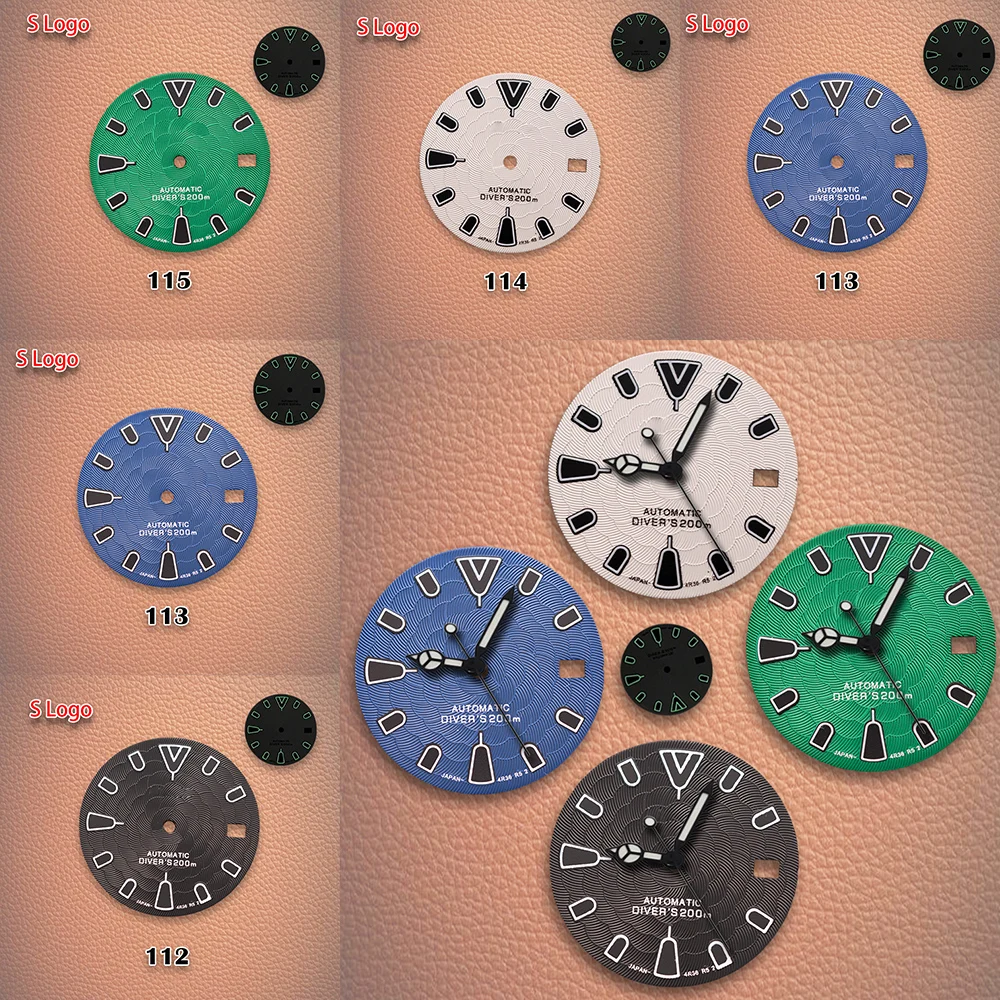 

Лидер продаж, 28,5 мм, S логотип, циферблат с цветком лотоса, зеленый серебристый, подходит для NH35/NH36, аксессуары для модификации часов