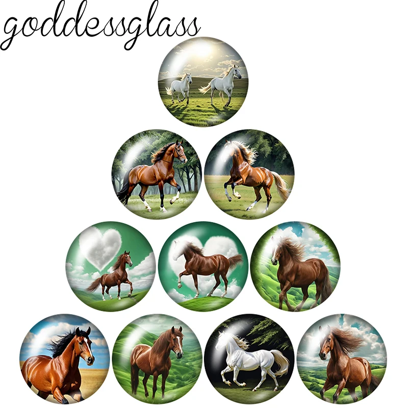 New Running Horse Love&freedom Green 10pcs 12mm/18mm/20mm/25mm Round photo glass cabochon demo flat back Making findings