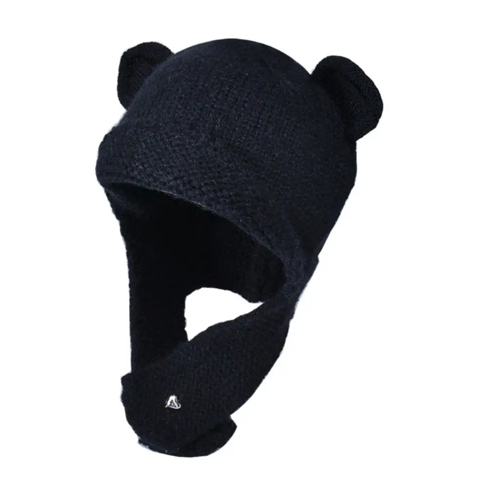 Windproof Knitted Balaclava Hat Neck Cold Proof Thickened Women Scarf Winter Hat Korean Style Bear Ear Warm Knit Cap Winter