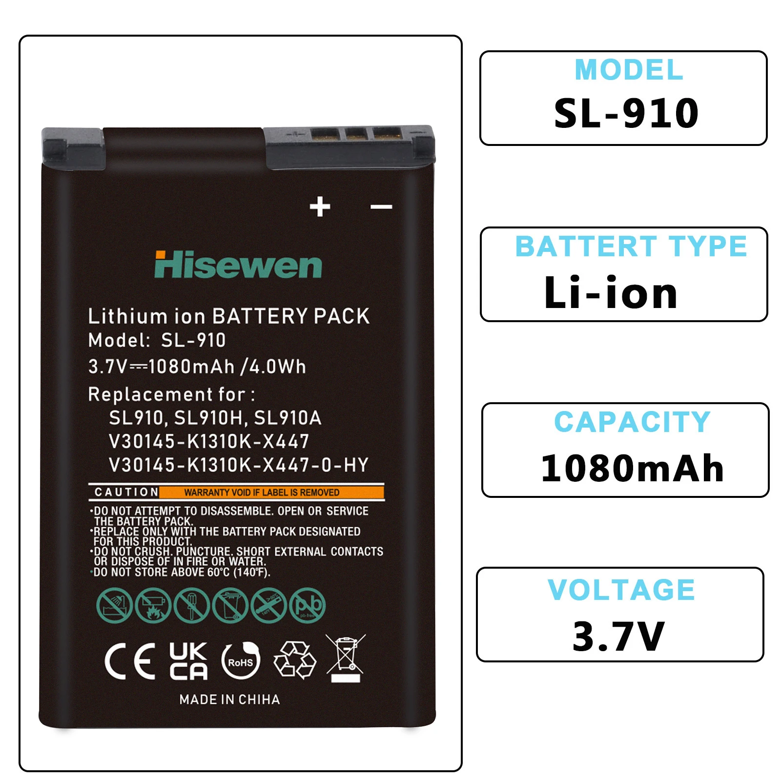 Hisewen Cordless Phone Replacement Li-ion Battery for Gigaset SL910 SL910A SL910H V30145-K1310K-X447 -0-HY Btteries