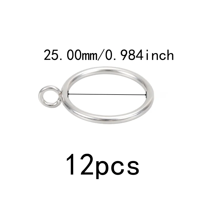 12 pcs 25mm Metal Window Curtain Rings Easy Install, designed for Bathroom Shower Panel, Smooth Sliding On Rod, Silver