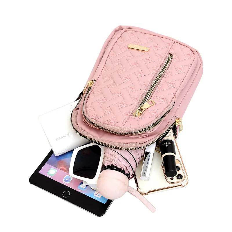 2023 New Rhombus Embroidery Thread Women\'s Bag Fashion Lattice Nylon Chest Handbag Classic Rhombus Single Back Messenger