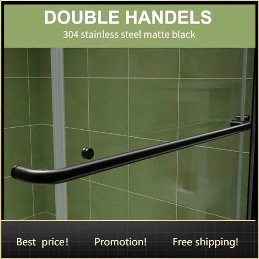 Semi Frameless Double Sliding Shower Door Matte Black 44 48 Inch Width 70 Inch Height Clear Tempered Glass