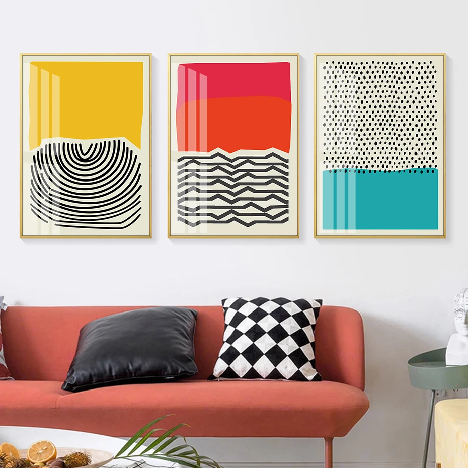 

3Pcs/Set Modern Multicolor Red Blue Abstract Geometric Wall Art Morandi Poster Gallery Living Room Bedroom Home Decor Frameless