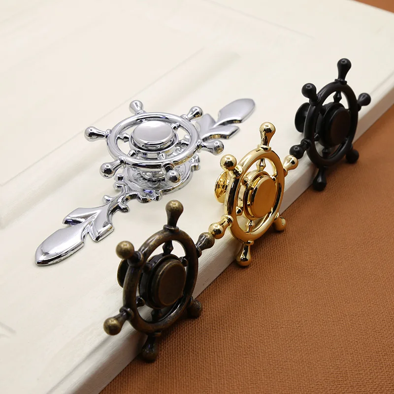 Zinc Alloy Gyro Handle Wardrobe Drawer Cabinet Door Rotating Single Hole Creative Handle Children's Cartoon Furniture Handle