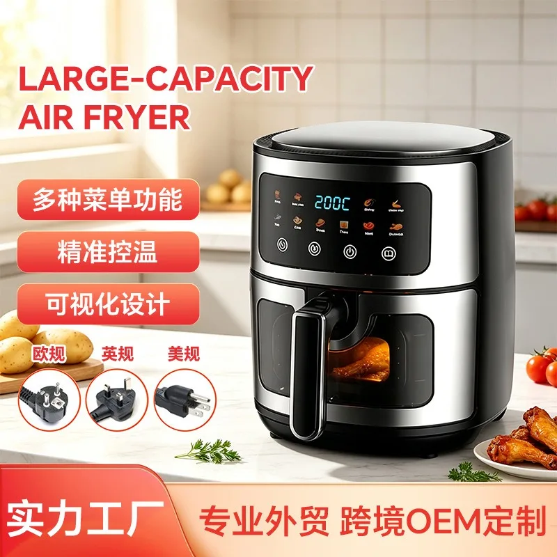 8L Large Capacity Visual Air Oven, Household Smart Cooker, Stainless Steel Cavity, Multifunctional Machine for Baking & Frying