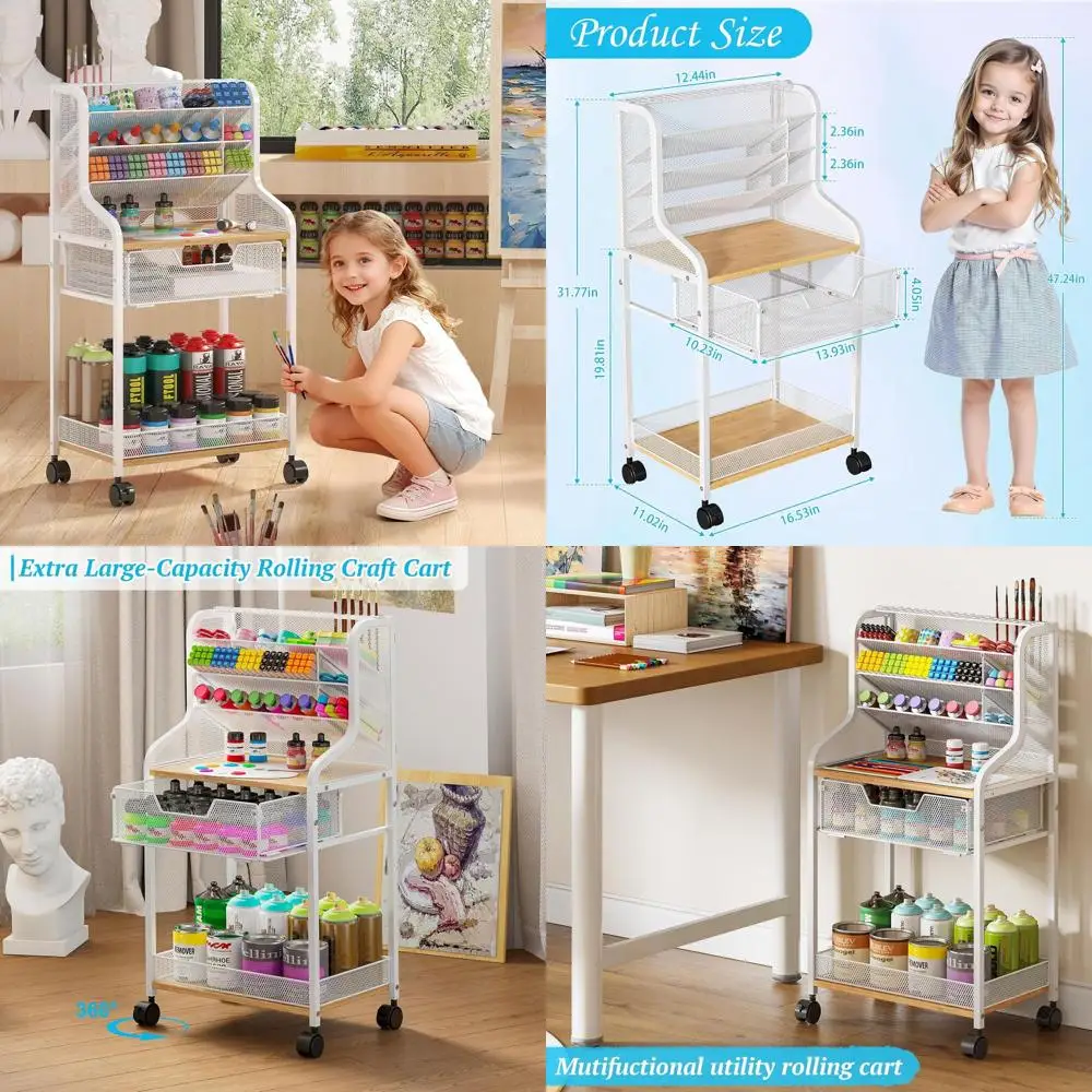 

6-Tier White Metal Art Cart with Lockable Wheels, Storage Drawers for Art Supplies and Small Parts