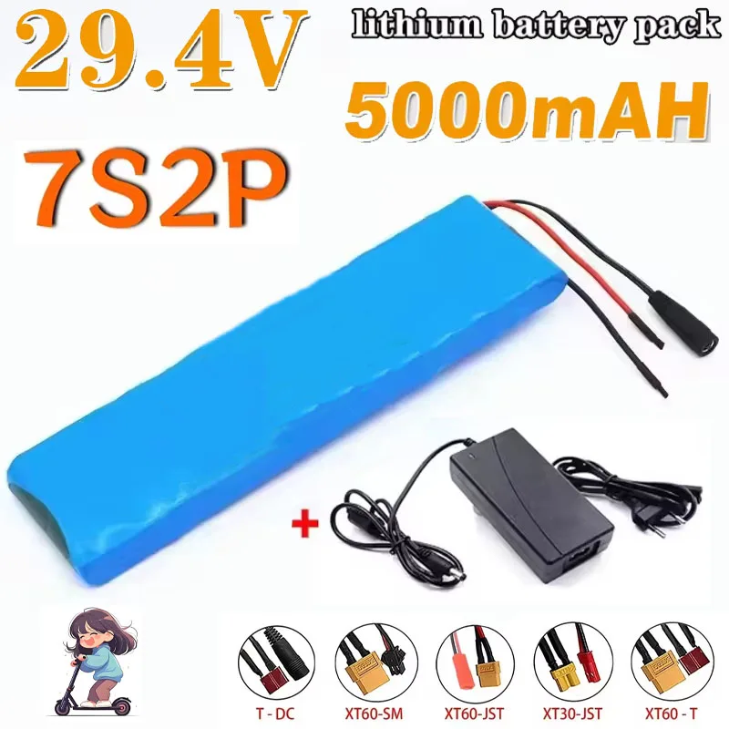 بطاريات ليثيوم أيون قابلة لإعادة الشحن 24 فولت 5000 مللي أمبير 18650 7S2P 25.2 فولت، بطارية قابلة للتبديل دي لا ديس سكوتر كهربائي 29.4 فولت