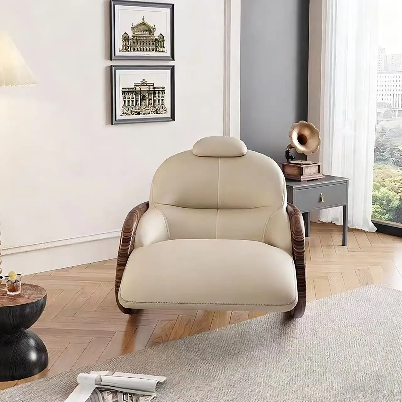 Ebony rocking chair, lunch break lazy sofa chair, high-end solid wood rocking chair in the living room