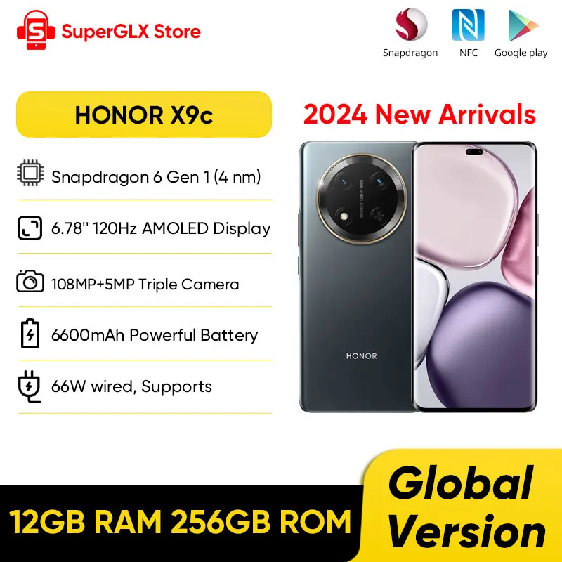 2024 جديد HONOR X9c 5G الإصدار العالمي 6.78 "مكافحة الإفلات 120 هرتز شاشة منحنية 108MP كاميرات ثلاثية 6600 مللي أمبير بطارية Android14 ثنائي الشريحة