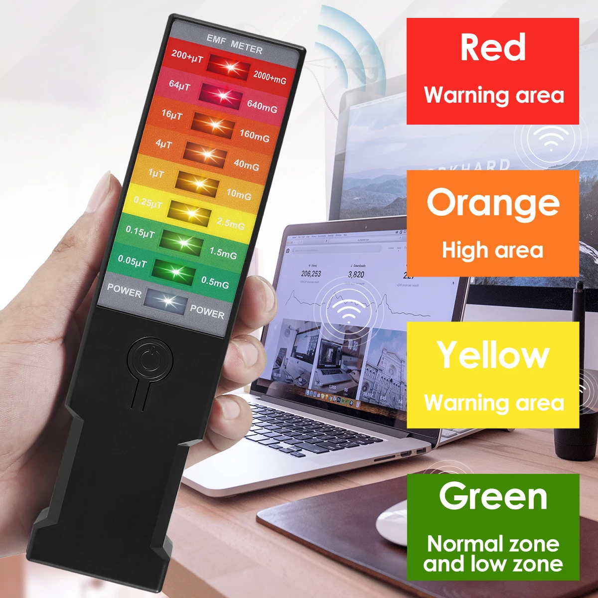 كاشف الإشعاع الكهرومغناطيسي يده قارئ EMF بطارية تعمل EMF متر فاحص المحمولة 9 LED غاوس متر قارئ EMF #2