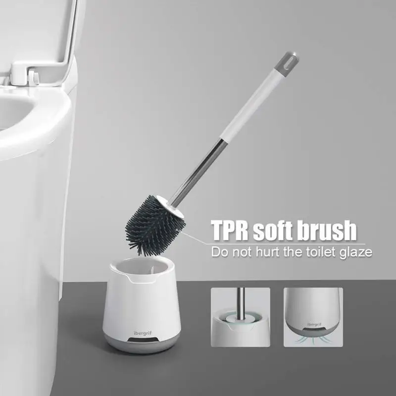 Toilet Brush And Holder Set TPR Bristles Drip-Proof Toilet Cleaning Brush For Efficient Cleaning Toilet Brush For Deep Cleaning