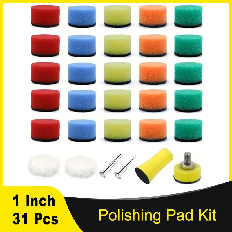 1Inch 25MM Hook and Loop Polishing Pad Kit 31Pcs with Wool Pad Hand Sanding Block Backing Pad  for Poishing  Car Metal