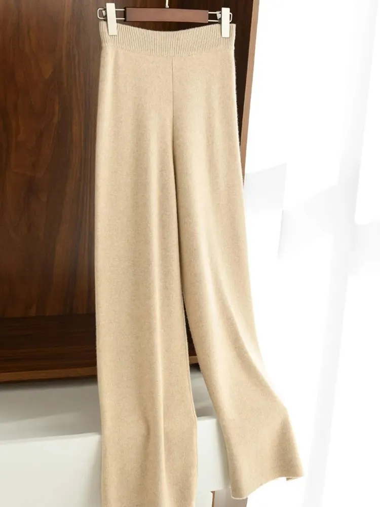 Faionable Pantalones de pierna recta adelgazantes sueltos de cintura alta Pantalones casuales elásticos Súper hermosos Es ular Long Tro...