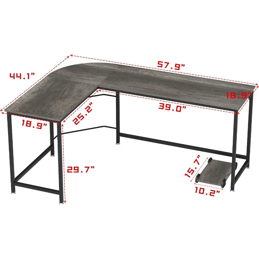 مكتب كمبيوتر للألعاب قابل للعكس على شكل حرف L 57.9 للمكتب المنزلي والدراسة محطة عمل زاوية حديثة بتصميم موفر للمساحة