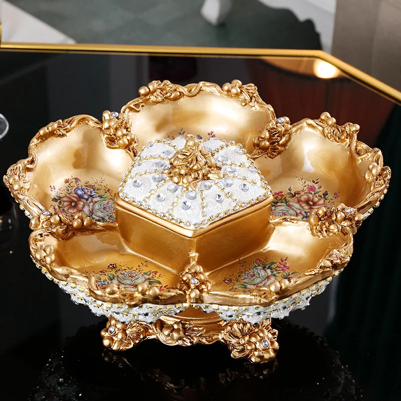 dried fruit plate with cover living room home table decoration diamond-studded fruit plate Top Grade Creative  European-style