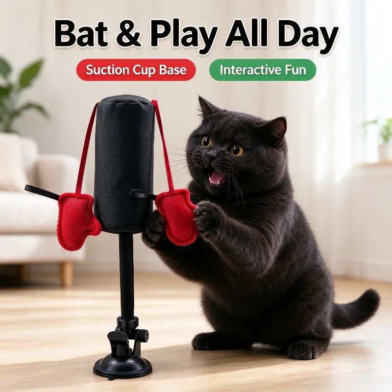 Cat Punching Bag Toy with Boxing Gloves, Suction Cup Spring Interactive Kitten Toy, Self‑Entertainment Boredom Relief Pet Toy