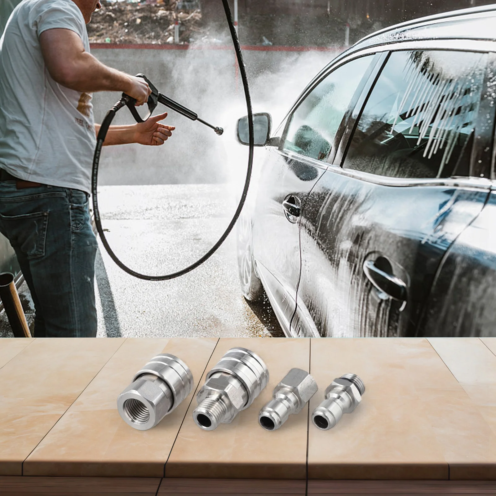 Efficient Quick Connect High-Pressure Washer Adapter High-Pressure Performance Stainless Steel Water Connector