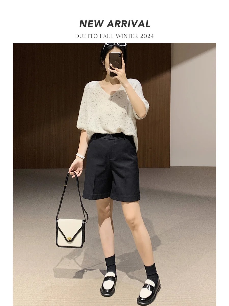 

Duetto Premium Woolen Twill Five-Point Pants Ele Casual Trousers for Women Polyester 47% Wool 20% Viscose 20% Lyocell 0%...