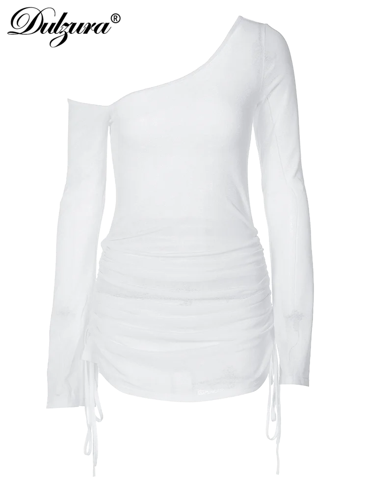 Dulzura-minivestido de verano para mujer, ropa de fiesta con cuello de madeja, tirantes fruncidos, cordones, transparente, 2023