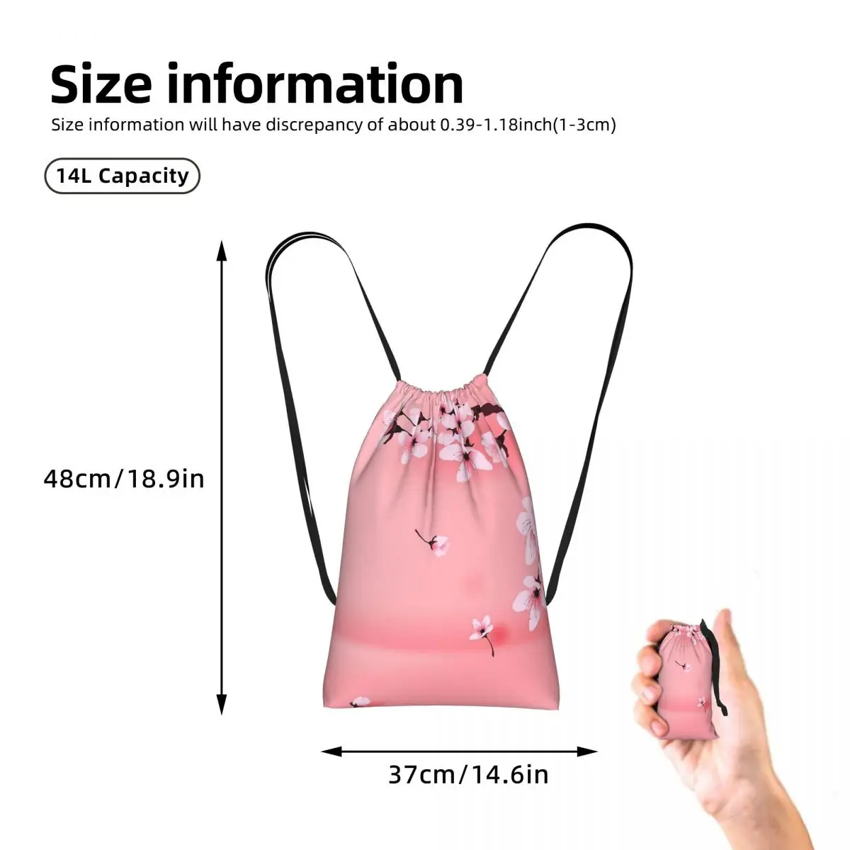 Sakura Tree Cherry Blossom Floral Flower Drawstring Backpack hiking cycling Bag Portable Travel Drawstring Bag for Men Women