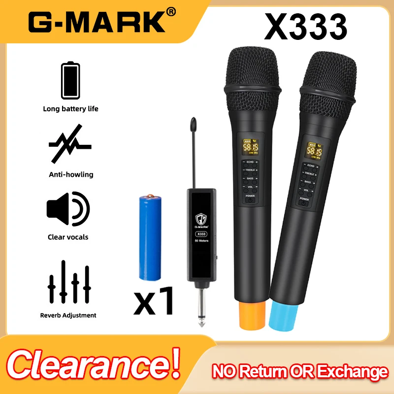 Wireless Microphone G-MARK X333 Recording Karaoke Dynamic Professional Mic 2 Channels For Party Church Show Square Meeting Home