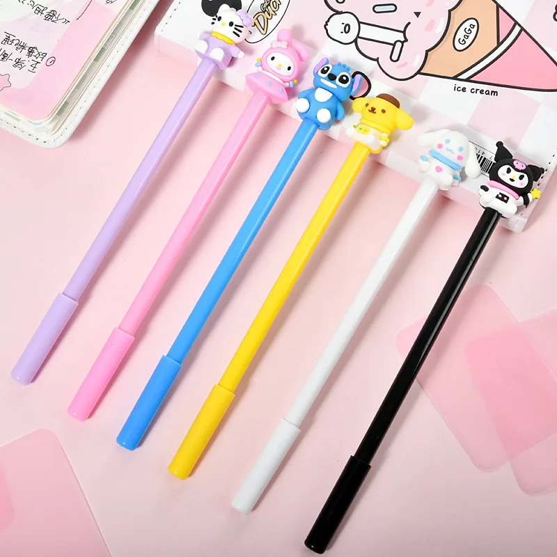 Sanrio 36pcs Gel Pens cartoon Hello Kitty Cinnamoroll  stitch Cute School Supplies Stationery Black 0.5mm School Exam Prizes Pen