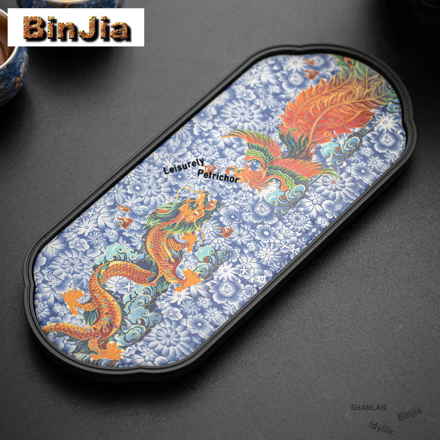 Blue And White Dragon Phoenix Tea Tray Afternoon Tea Dessert Plate Coffee Storage Board Teapot Trivets Dishes For Serving Teaset