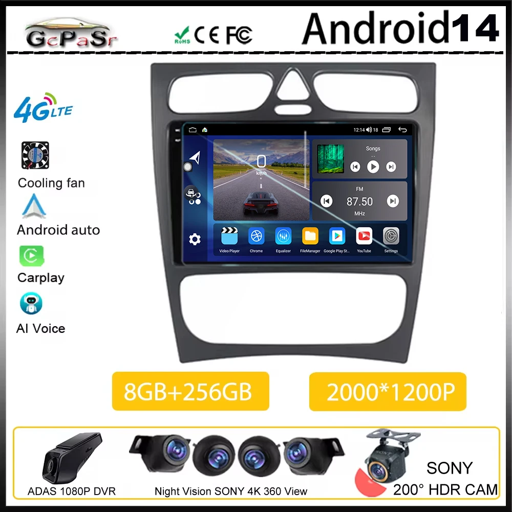 Android For Mercedes Benz C-Class W209 C200 C320 C350 CLK W203 2002-2005 Car video Player Multimedia Auto radio Screen 2din DVD