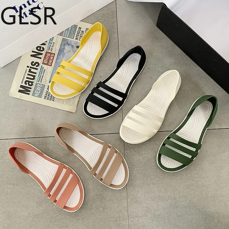 Women Summer Flat Sandals Open-Toed Slides Slippers Candy Color Casual Beach Outdoot Female Ladies Jelly Shoes Women Sandals