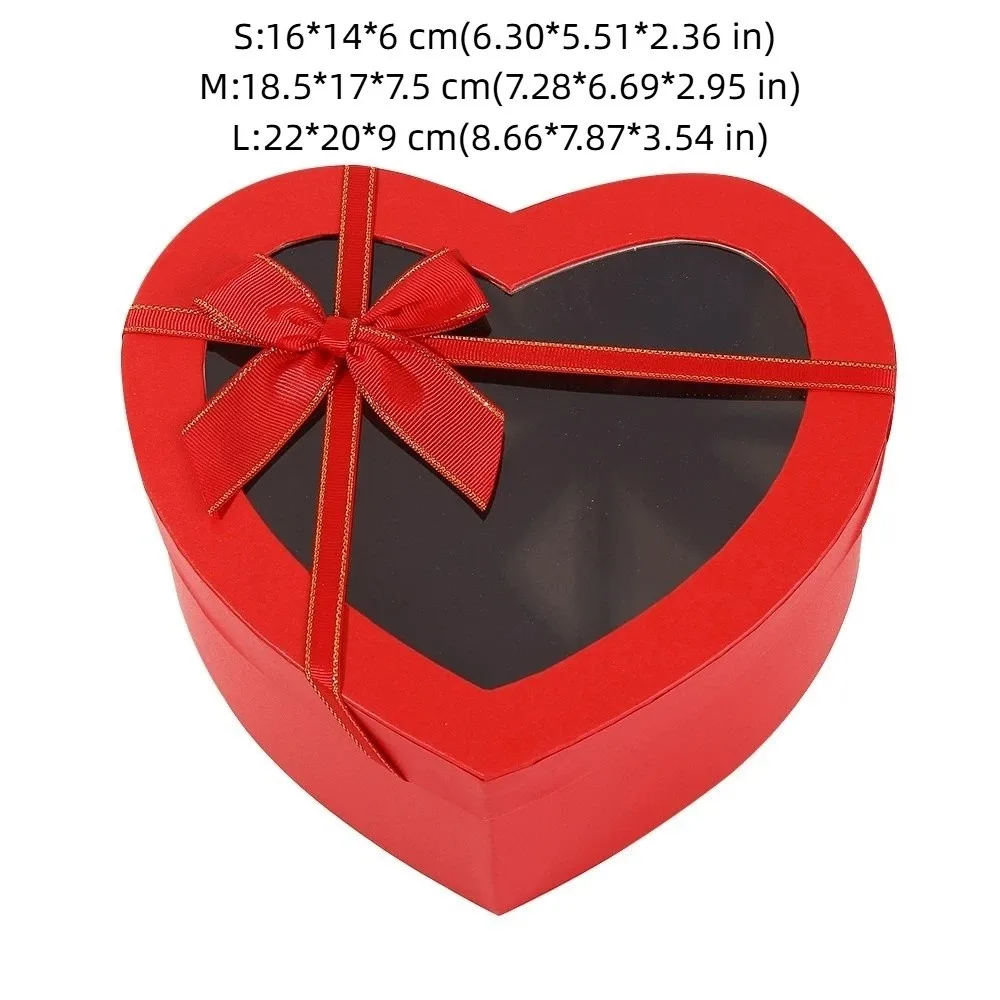 Neue herzförmige Geschenkbox, transparent, mit Deckel, Verpackung, Papierbox, Schleife, Geschenkboxen, Valentinstag – Detail 1