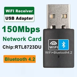 Adaptador USB WiFi Bluetooth, 2 em 1 Dongle, 2.4G, Rede Sem Fio, Receptor Wlan, Laptop, Desktop, PC, Acessórios, 150Mbps