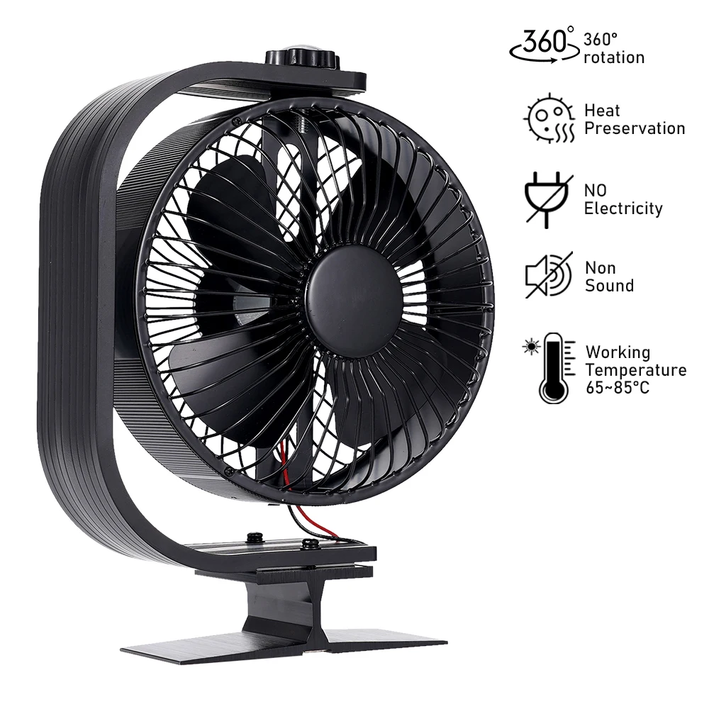 

360° Fireplace Fan Rotation 4-Blade With Protective Cover Log Burner Eco-Friendly Quiet Fan For Home Winter Outdoor Camping
