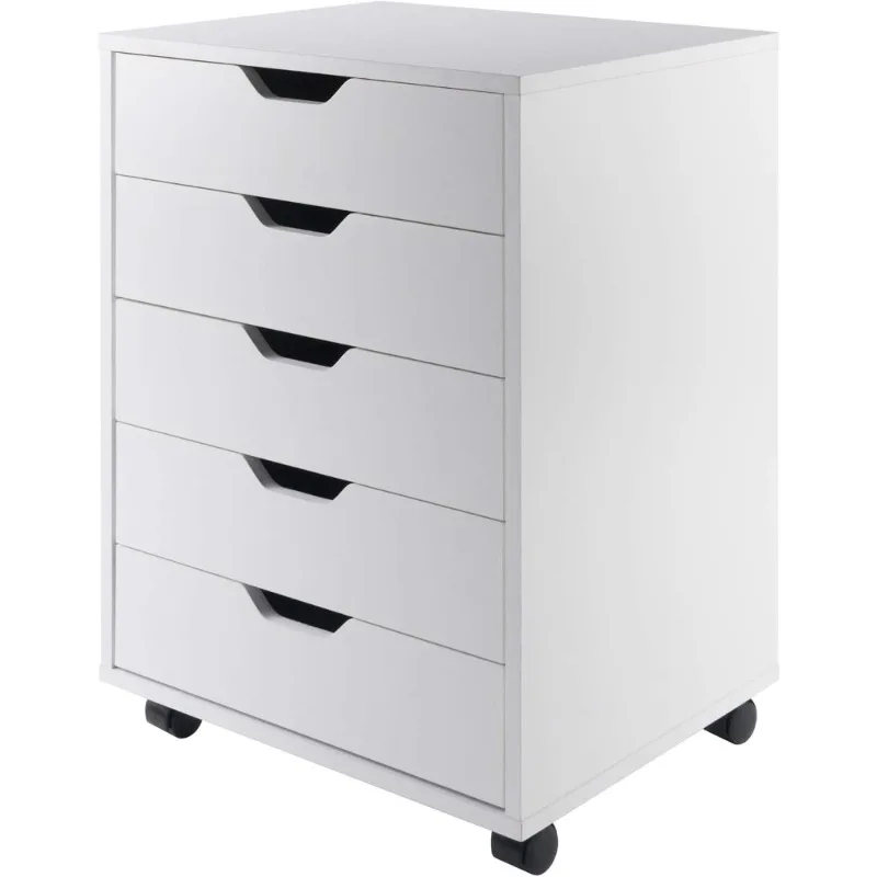 White 5-Drawer Composite Wood Storage Cabinet Organizer with Shelves