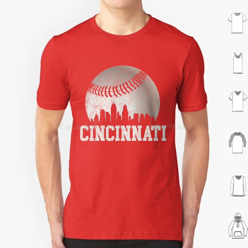 Vintage Cincinnati Skyline Baseball Retro Red Color Gameday T Shirt Big Size 100% Cotton Cincinnati Baseball Reds Baseball