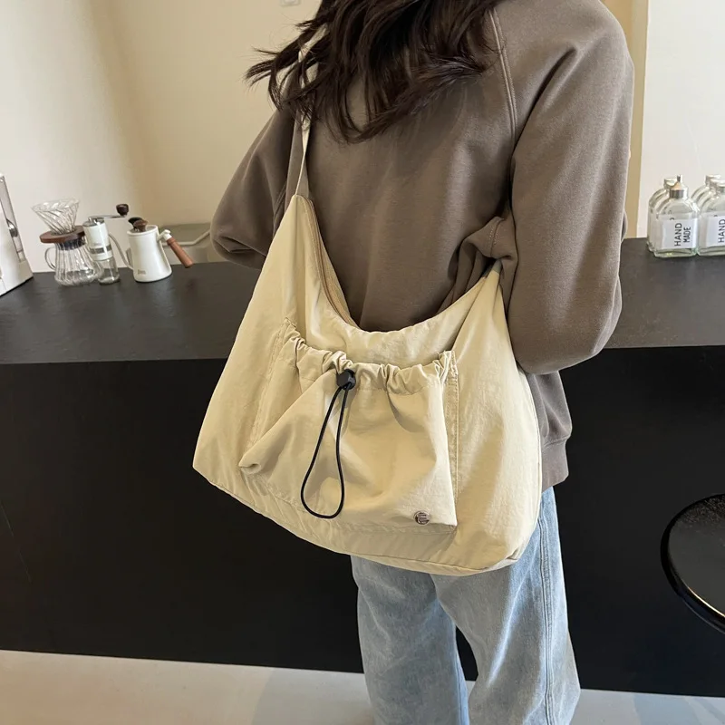 2024 Pleated Crossbody Bags Solid Color Nylon Shoulder Bags For Women Large Leisure Capacity Ultra Light Travel Bag