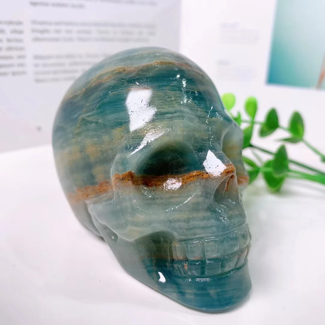 Natural Blue Lux Skull Statue Energy Mineral Healing Crystals Figurine Home Decore