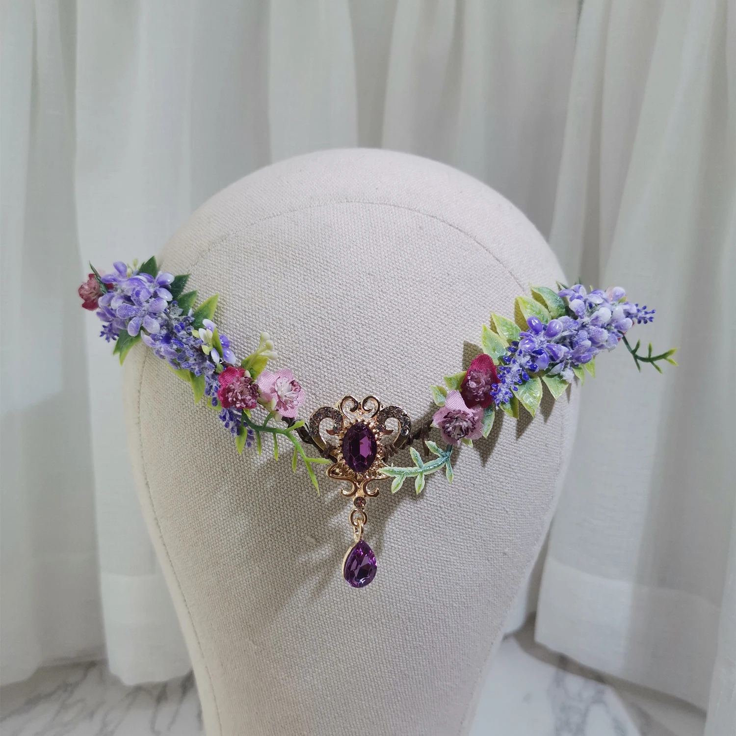 12pcs Lavender Flower Crown Headband Women Hair Accessories Wedding Head Wear Crown Hat Decoration Girls Floral Garlands