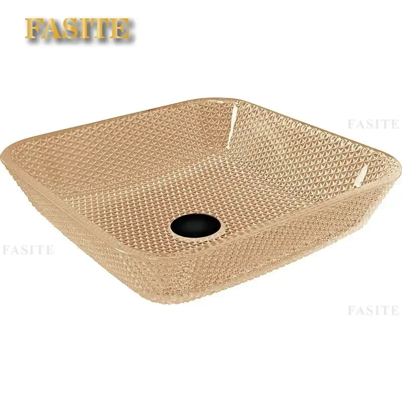 For Hotel Bathroom Rectangular Die-casting Glass Wash Basin American Style Household Upper Sink Vanity Table Top Washstand