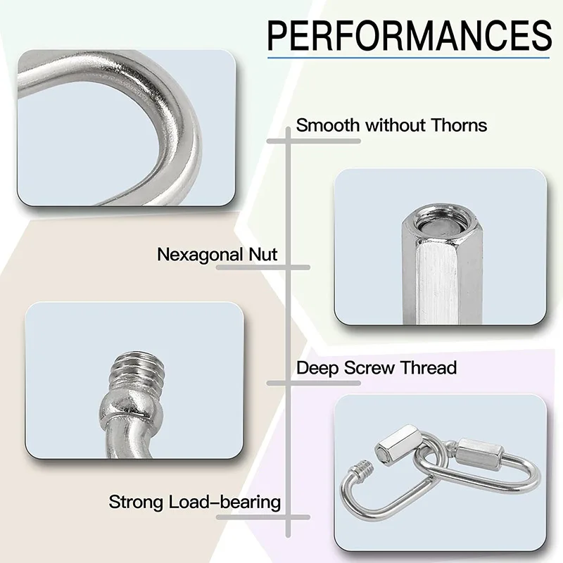 10Pcs Multifunctional 304 Stainless Steel M4 Carabiner Quick Oval Screwlock Link Lock Ring Hook