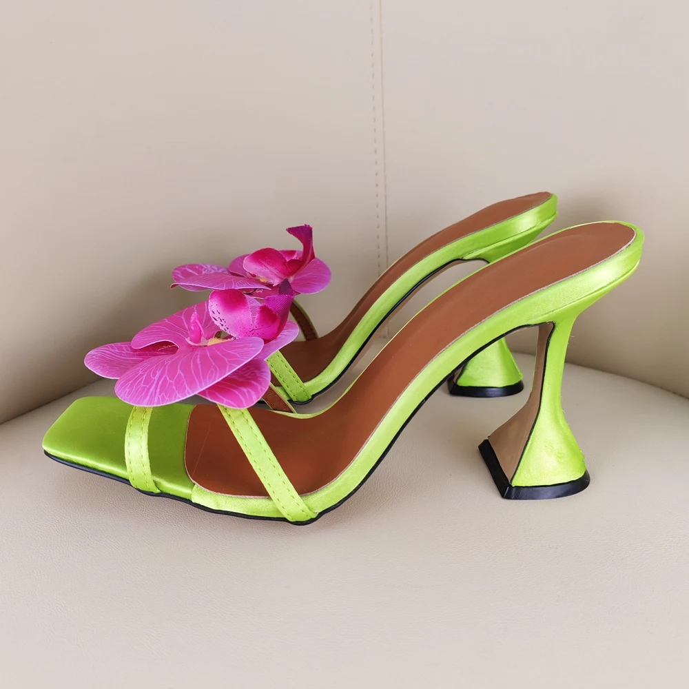 أحذية كعب مربع زهرة موضة شباشب كعب سميك أحذية النساء Zapatos Mujer