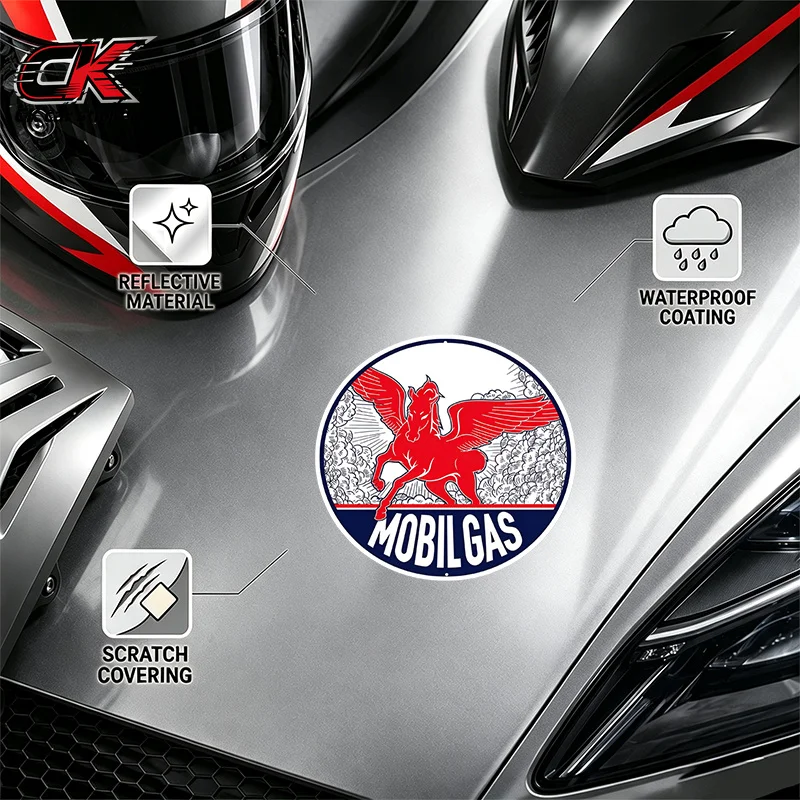 Vintage Auto Door Sticker Red Pegasus Gas Station Logo Waterproof customizable for Car Motorcycle Laptop Auto Body Decoration