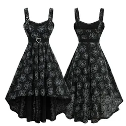 ROSEGAL Plus Size High Low Asymmetric Dress Rose Flower Flocking with Removable Belt Women's Asymmetrical Maxi Dresses
