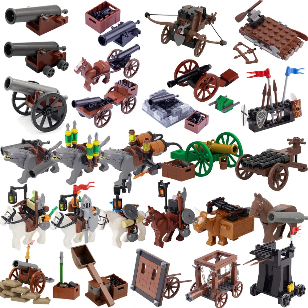

Medieval Military Building Block Toy Artillery Carriage Gun Siege Vehicle Transport Wolves Horse Arrow Tower Sentry Chariot K022